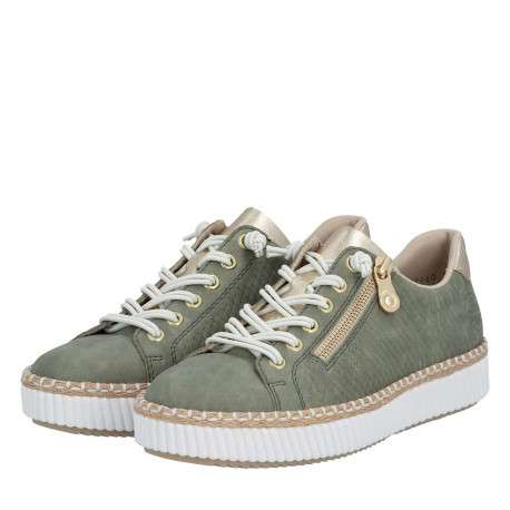 Tennis kaki à talon plat avec des lacets blancs élastiqués et un zip latéral - Image 7