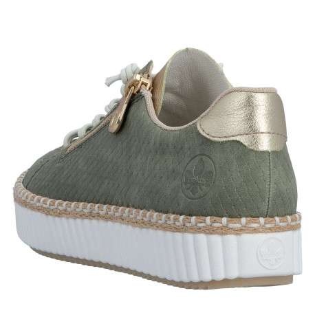 Tennis kaki à talon plat avec des lacets blancs élastiqués et un zip latéral - Image 9