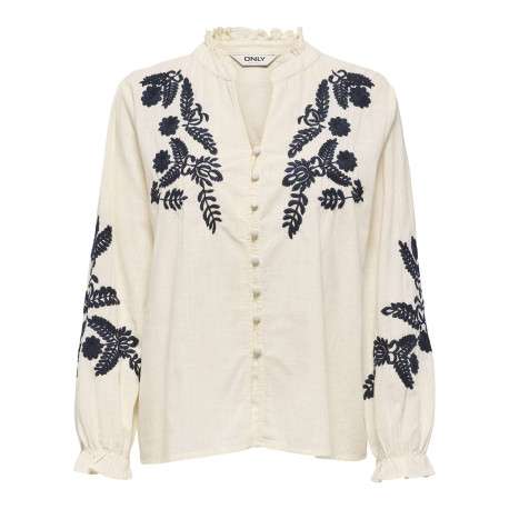 Blouse en coton écrue unie pourvue d'une coupe droite et d'un col tunisien