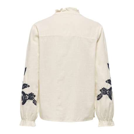 Blouse en coton écrue unie pourvue d'une coupe droite et d'un col tunisien - Image 2