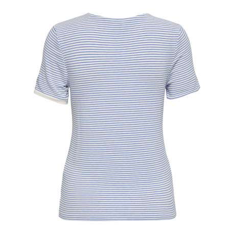 T-shirt bleu à rayures pourvu d'un col rond et de manches courtes - Image 2