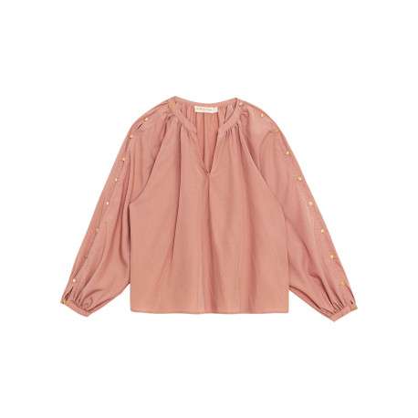 Blouse Bonnie rose unie pourvue de manches longues et d'un col tunisien