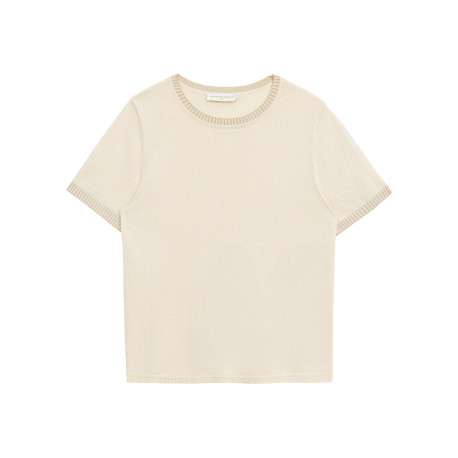 Pull Missy écru uni pourvu de manches courtes et d'un col rond