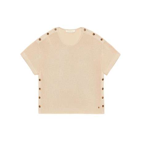 Pull Mau beige uni pourvu d'une coupe droite et de manches courtes