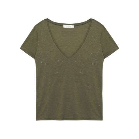 T-shirt Elvie kaki uni pourvu d'une coupe droite et de manches courtes