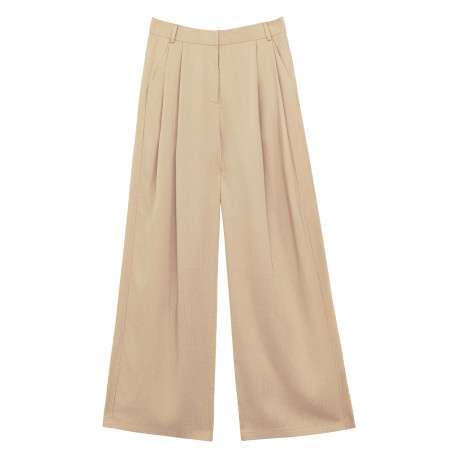 Pantalon Paline beige uni pourvu d'une coupe large et d'une taille haute