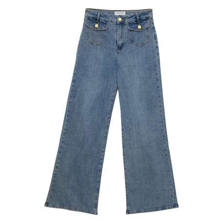 Jean Peyton en coton stone uni pourvu d'une coupe flare et d'une taille haute