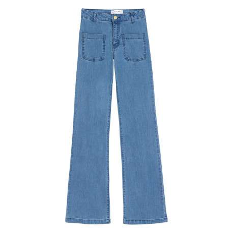 Jean Sonny en coton mélangé bleu clair uni pourvu d'une coupe flare