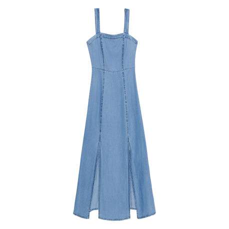 Robe longue Rikya stone unie sans manche pourvue d'une coupe évasée