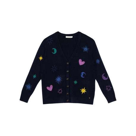 Gilet Moka marine uni pourvu d'une coupe droite et de manches longues