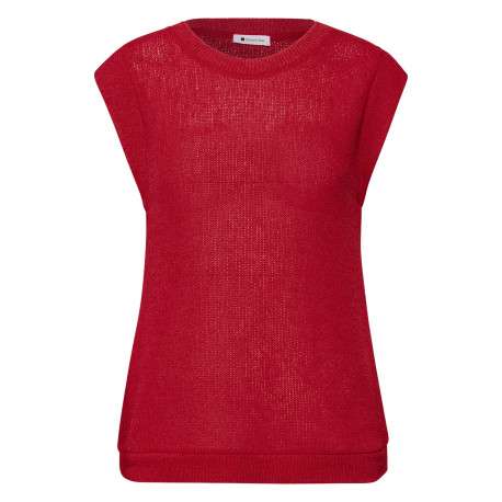 Pull rouge sans manche à coupe droite pourvu d'un col rond épais