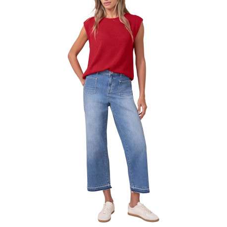 Pull rouge sans manche à coupe droite pourvu d'un col rond épais - Image 3