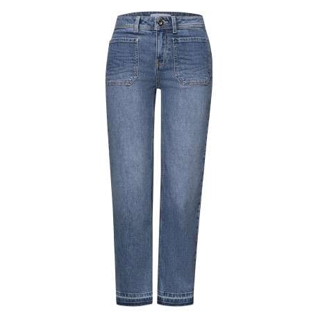 Jean en coton bleu à coupe droite pourvu de multiples poches