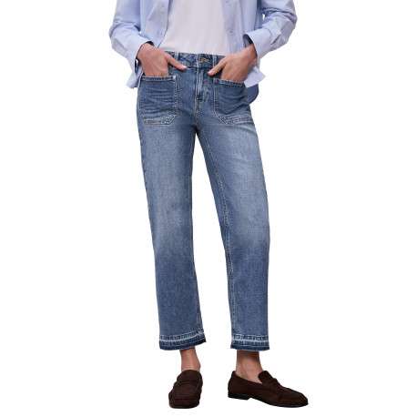 Jean en coton bleu à coupe droite pourvu de multiples poches - Image 3