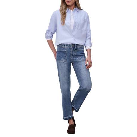 Jean en coton bleu à coupe droite pourvu de multiples poches - Image 6