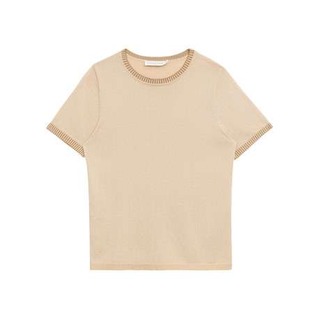 Pull Missy beige uni pourvu de manches courtes et d'un col rond