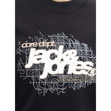 T-shirt en coton noir avec un logo blanc imprimé et un col rond - Image 2