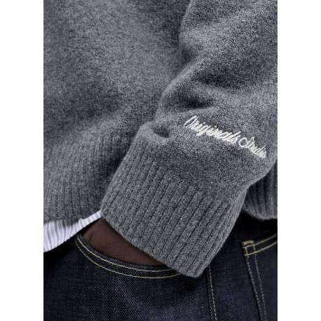 Pull anthracite uni en maille fine avec une coupe droite et un col rond - Image 3