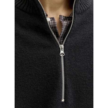 Pull noir uni en maille fine avec un col camionneur et des manches longues - Image 2