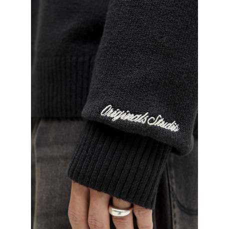 Pull noir uni en maille fine avec un col camionneur et des manches longues - Image 3