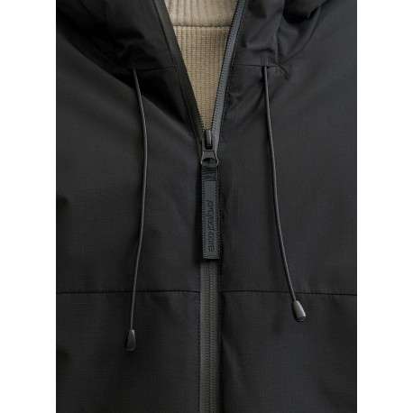 Blouson imperméable noir uni à coupe droite avec un col à capuche - Image 2