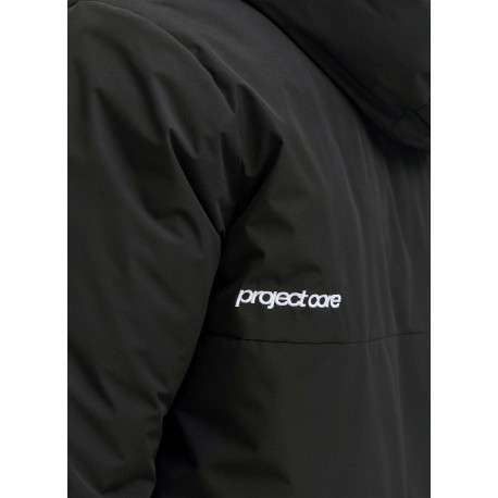 Blouson imperméable noir uni à coupe droite avec un col à capuche - Image 3