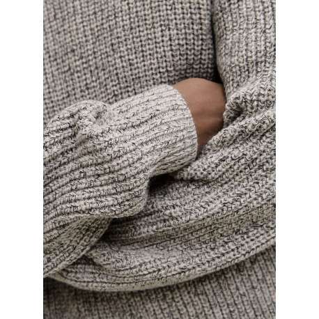 Pull beige en maille tricotée avec une coupe droite et un col rond - Image 2