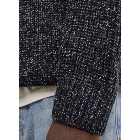 Pull bleu marine en maille tricotée avec une coupe droite et un col rond - Image 3