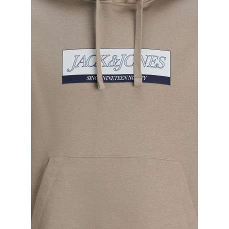Sweat en coton mélangé beige avec logo bleu imprimé et un col à capuche - Image 2
