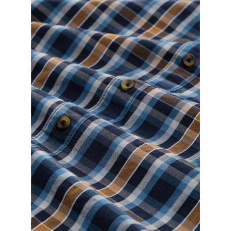 Chemise en coton mélangé marine carreaux avec une coupe droite à col français - Image 2