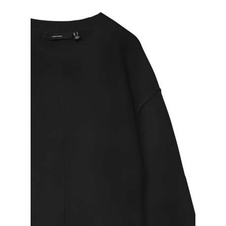 Pull noir uni à coupe droite avec un col rond et des manches longues - Image 2