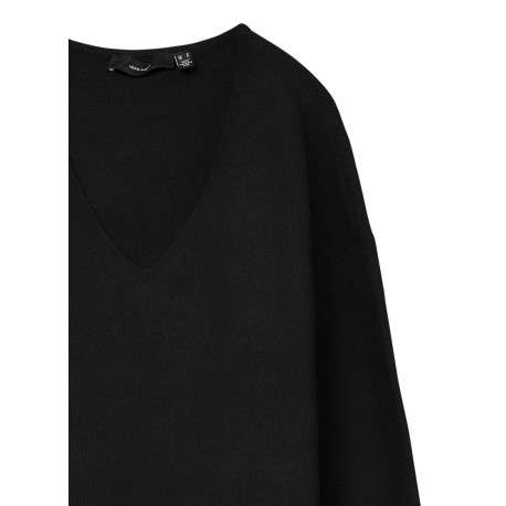 Pull noir uni à coupe droite avec un col v et des manches longues - Image 2