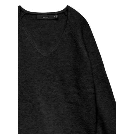 Pull noir uni avec col v et liserés contrastés aux extrémités - Image 2