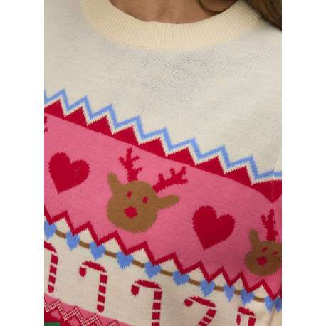 Pull multicolore à motif fantaisie avec col rond et manches longues - Image 2