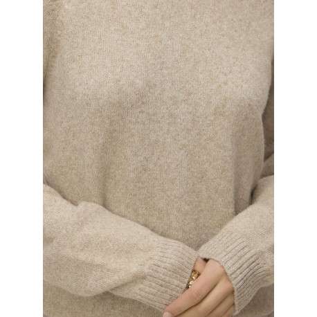 Pull beige uni incrusté de fils lurex avec un col rond - Image 2