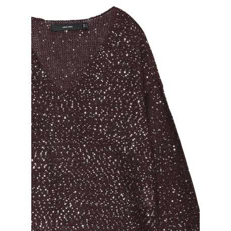 Pull bordeaux fantaisie brodé de sequins argentés avec un léger col v - Image 2