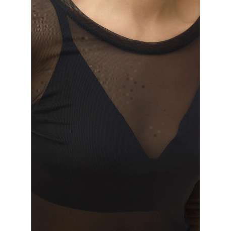 T-shirt noir uni en tulle fin avec un col rond et des manches longues - Image 2