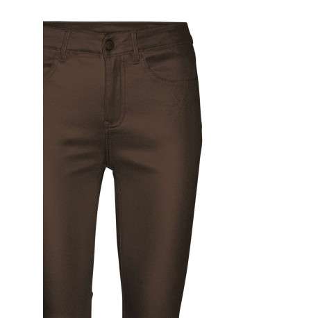 Pantalon marron uni avec un effet enduit pourvu de multiples poches - Image 2