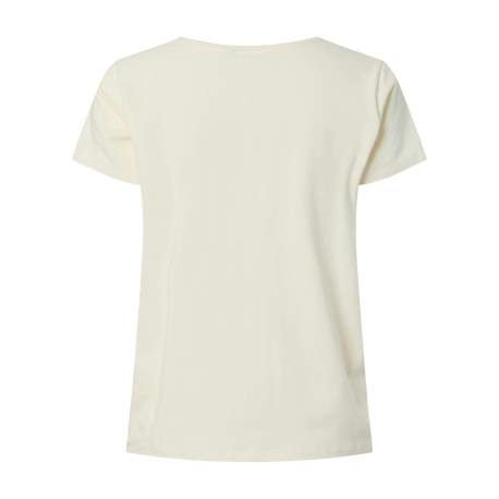 T-shirt en coton biologique écru à coupe droite pourvu d'un col v - Image 2