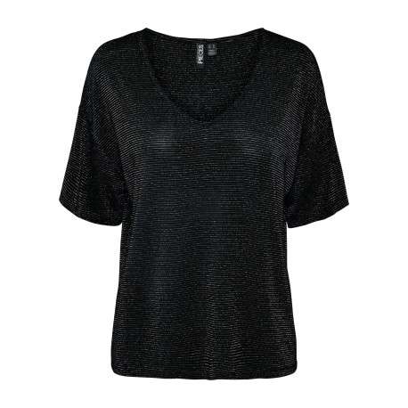 T-shirt noir à coupe ample pourvu d'un col v et de manches courtes