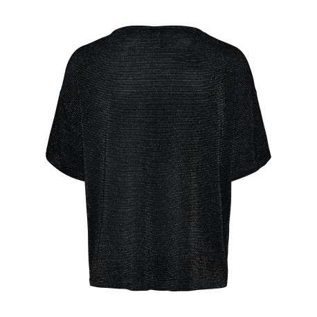 T-shirt noir à coupe ample pourvu d'un col v et de manches courtes - Image 2