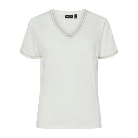 T-shirt blanc à coupe droite pourvu d'un col v et de manches courtes