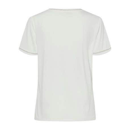 T-shirt blanc à coupe droite pourvu d'un col v et de manches courtes - Image 2
