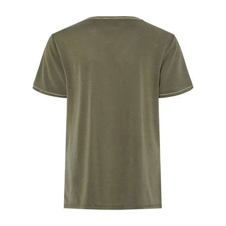 T-shirt kaki à coupe droite pourvu d'un col v et de manches courtes - Image 2