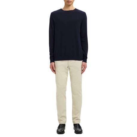 Pull en coton marine uni pourvu d'une coupe droite et d'un col rond - Image 2