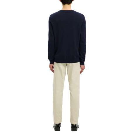 Pull en coton marine uni pourvu d'une coupe droite et d'un col rond - Image 3