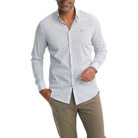 Chemise en coton blanche à motifs pourvue d'une coupe slim et d'un col français