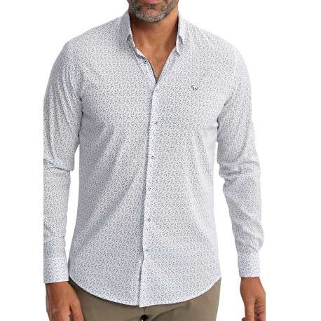 Chemise en coton blanche à motifs pourvue d'une coupe slim et d'un col français - Image 4