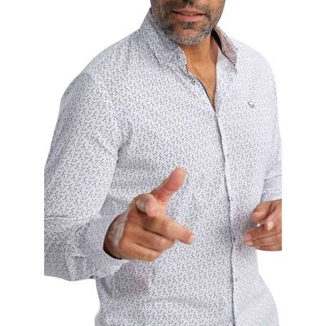 Chemise en coton blanche à motifs pourvue d'une coupe slim et d'un col français - Image 5