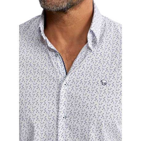 Chemise en coton blanche à motifs pourvue d'une coupe slim et d'un col français - Image 6
